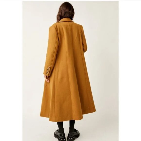 Free People Victoria Coat Wool Blend Camel Trench NWOT Oversized Size Small - Picture 5 of 14